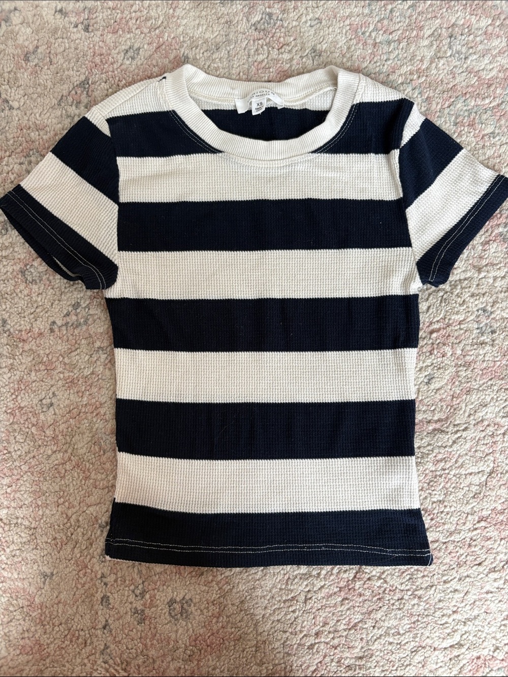 Striped Short Sleeve Knit Top - Navy & White